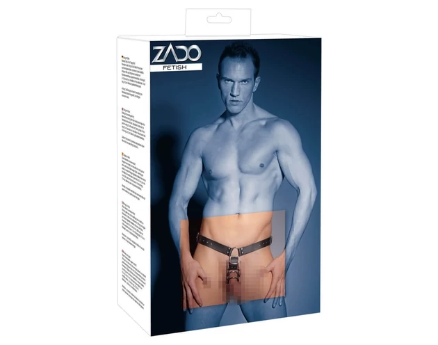 ZADO - bőr tanga dildóval, 3 péniszgyűrűvel