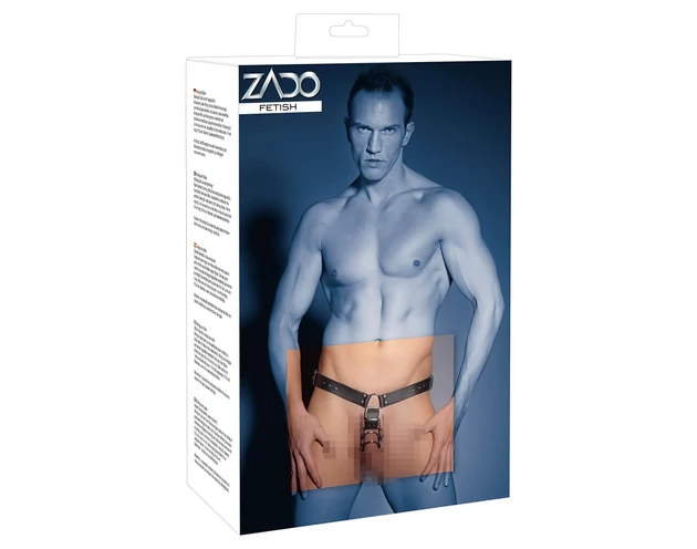 ZADO - bőr tanga dildóval, 3 péniszgyűrűvel