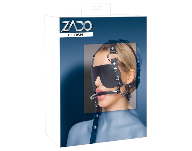 ZADO - bőr fejmaszk zablával és vezetőszárral (fekete)