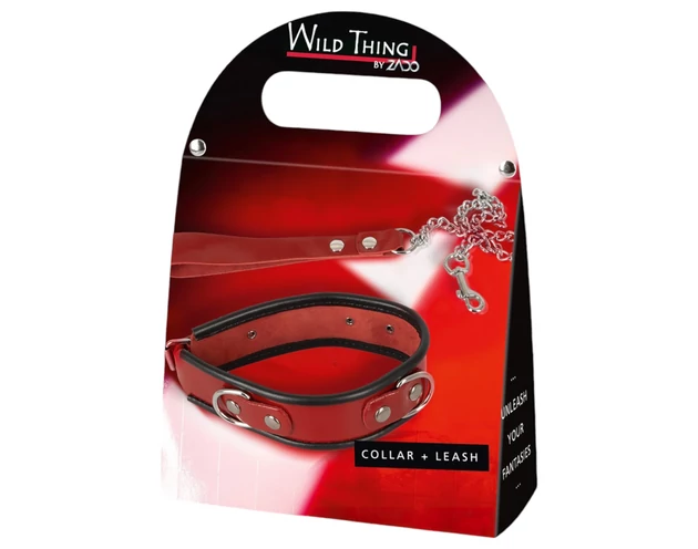 ZADO - bőr nyakörv és póráz (piros)