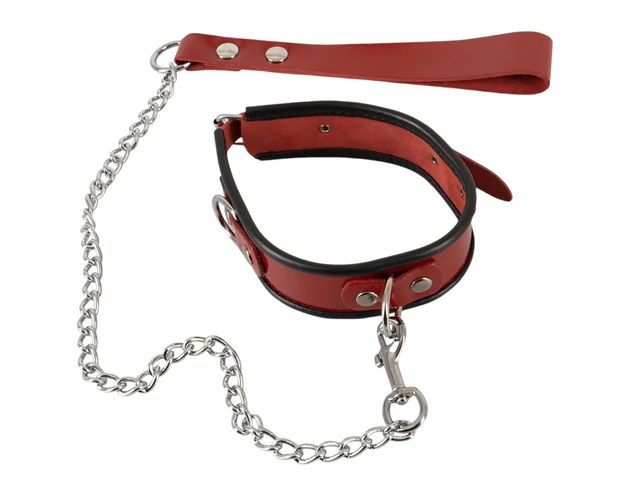 ZADO - bőr nyakörv és póráz (piros)