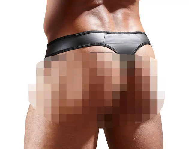 Fényes férfi tanga átlátszó betéttel (fekete)