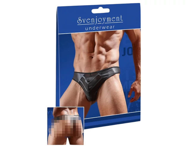 Fényes férfi tanga átlátszó betéttel (fekete)