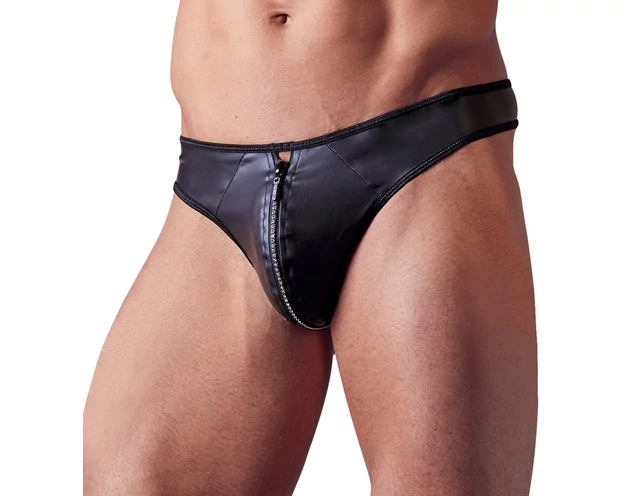 Svenjoyment - fényes férfi tanga strasszos cipzárral (fekete)
