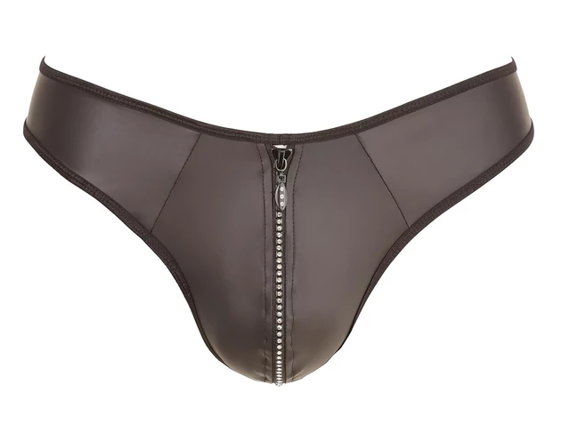 Svenjoyment - fényes férfi tanga strasszos cipzárral (fekete)