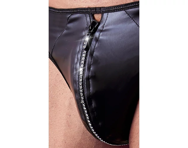 Svenjoyment - fényes férfi tanga strasszos cipzárral (fekete)