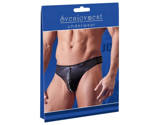 Svenjoyment - fényes férfi tanga strasszos cipzárral (fekete)