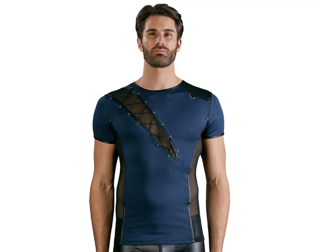 NEK - fekete fűzős-necc betétes férfi felső (kék)