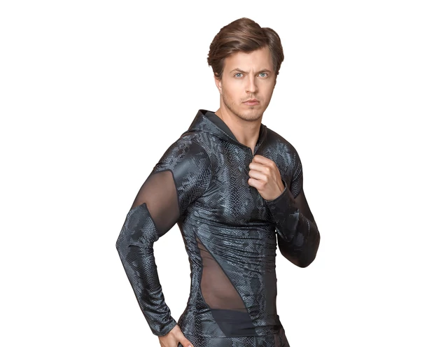 NEK - kígyóbőr mintás, kapucnis férfi felső (fekete)