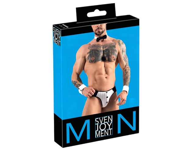 Svenjoyment - férfi pincér tanga jelmez szett (fekete-fehér)