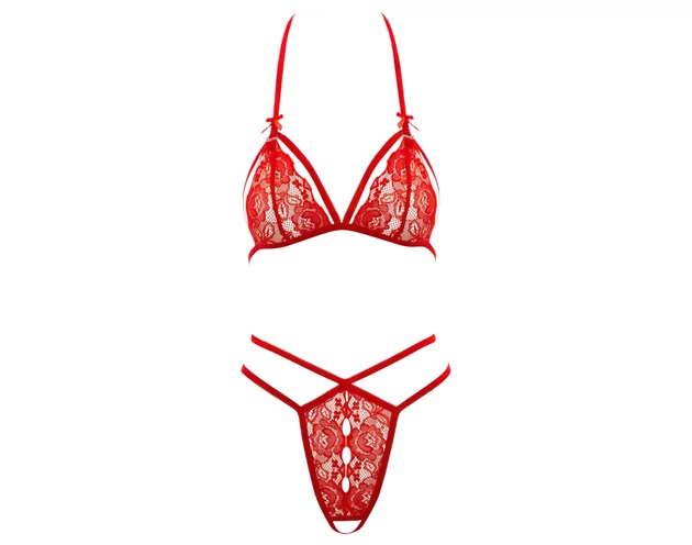 Cottelli - nyitott, csipke melltartó szett (piros)