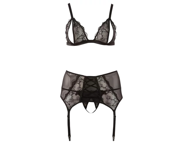 Cottelli Plus Size - Csipke fehérnemű trió (fekete)