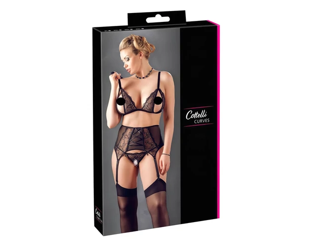 Cottelli Plus Size - Csipke fehérnemű trió (fekete)