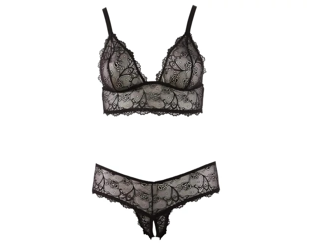 Cottelli Plus Size - csipke melltartó szett (fekete)