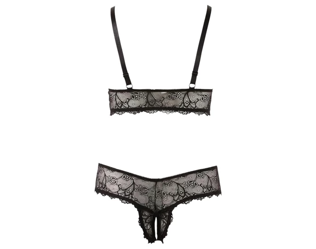 Cottelli Plus Size - csipke melltartó szett (fekete)