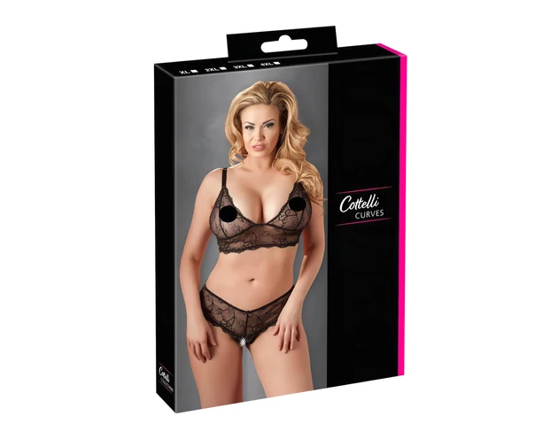 Cottelli Plus Size - csipke melltartó szett (fekete)