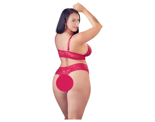 Cottelli Plus Size - puha csipke melltartó szett (piros)