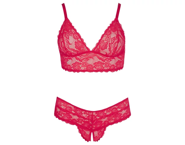 Cottelli Plus Size - puha csipke melltartó szett (piros)