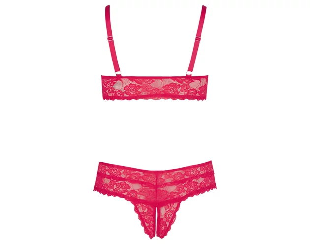 Cottelli Plus Size - puha csipke melltartó szett (piros)