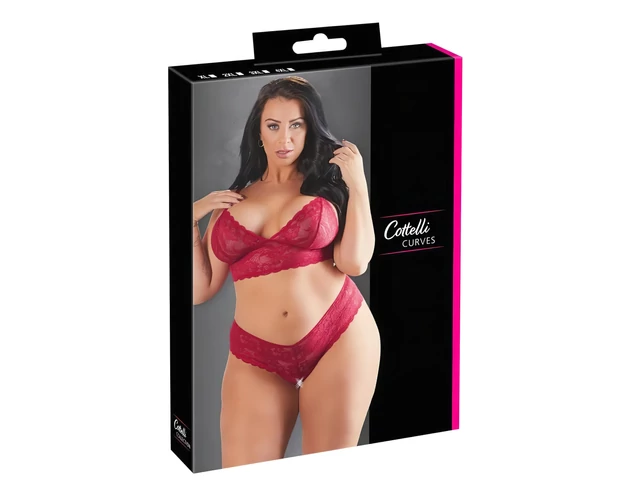 Cottelli Plus Size - puha csipke melltartó szett (piros)