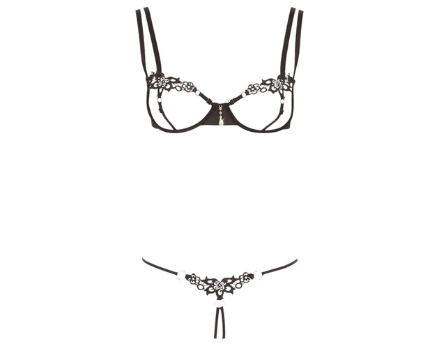 Cottelli - csillogó hímzett melltartó szett (fekete)