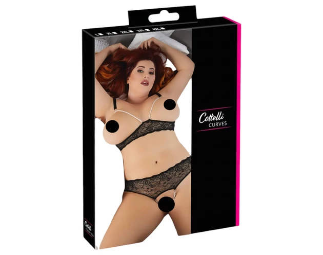Cottelli Plus Size - gyöngyös melltartó szett (fekete)