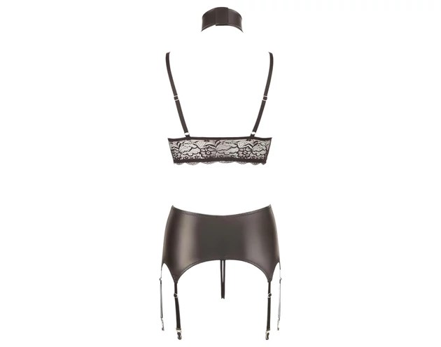 Cottelli Bondage - csipkés fényes fehérnemű szett (4 részes)