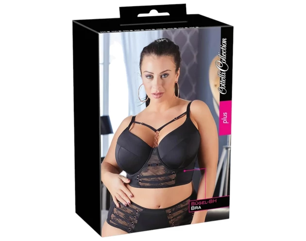 Cottelli Plus Size - pántos-csipkés melltartó (fekete)