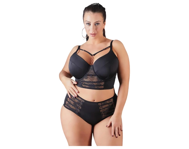 Cottelli Plus Size - pántos-csipkés melltartó (fekete)