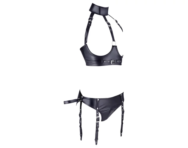 Cottelli Bondage - fényes mellemelő szett bilinccsel (fekete)