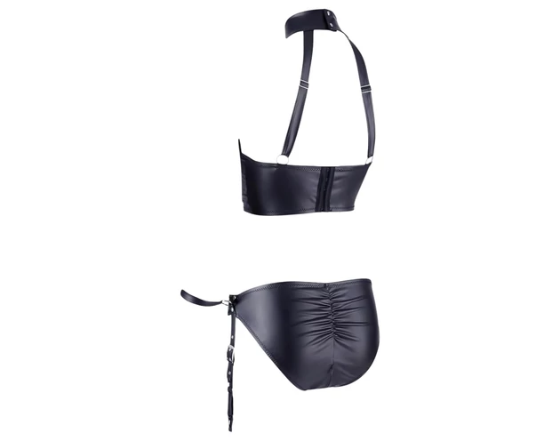 Cottelli Bondage - fényes mellemelő szett bilinccsel (fekete)