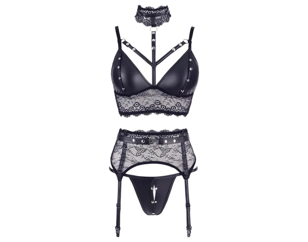 Cottelli Bondage - csipke fehérnemű szett bilinccsel (fekete)