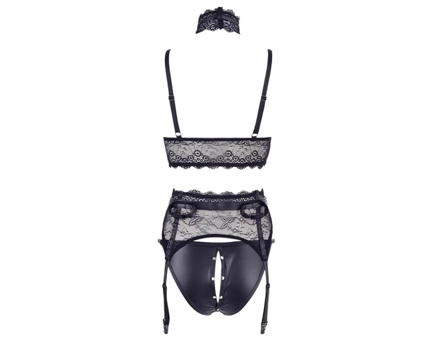 Cottelli Bondage - csipke fehérnemű szett bilinccsel (fekete)