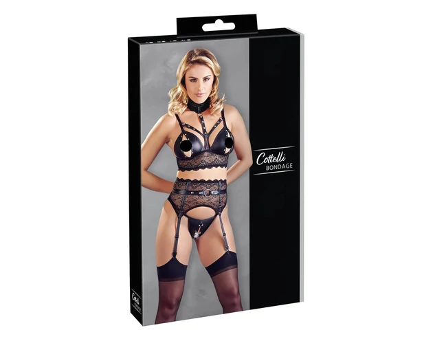 Cottelli Bondage - csipke fehérnemű szett bilinccsel (fekete)