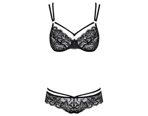 Obsessive 860-SET-1 - rózsás, csipke melltartó szett (fekete)