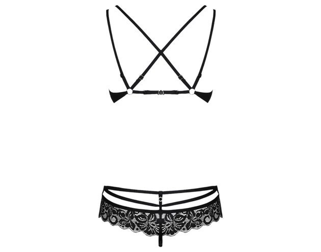 Obsessive 860-SET-1 - rózsás, csipke melltartó szett (fekete)