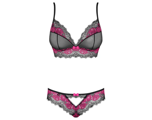 Obsessive Tulia - csipkés fehérnemű szett (fekete-pink)