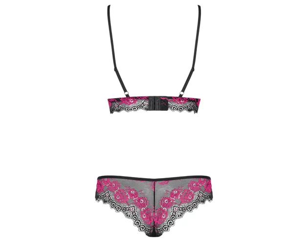 Obsessive Tulia - csipkés fehérnemű szett (fekete-pink)