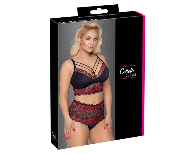Cottelli Curvies - virágos csipke fehérnemű szett (fekete)