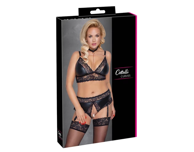 Cottelli Curves - fényes hatású fehérnemű szett (fekete)