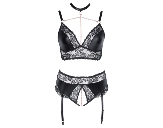 Cottelli Curves - fényes hatású fehérnemű szett (fekete)