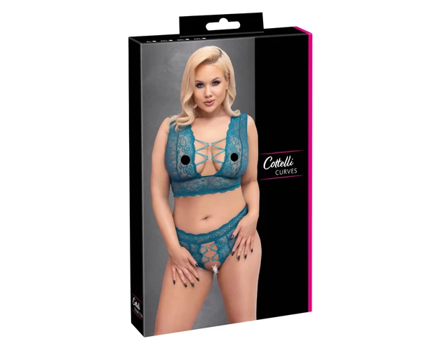 Cottelli Curves - fűzős csipke fehérnemű szett (kék)