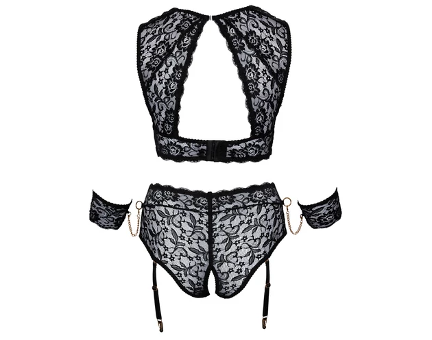 Cottelli Bondage Plus Size - csipke melltartó szett (fekete)