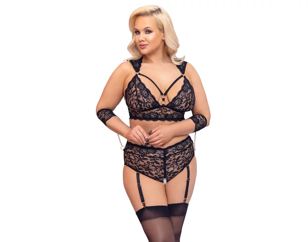 Cottelli Bondage Plus Size - csipke melltartó szett (fekete)