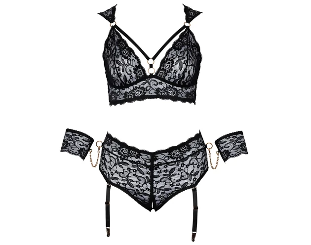 Cottelli Bondage Plus Size - csipke melltartó szett (fekete)