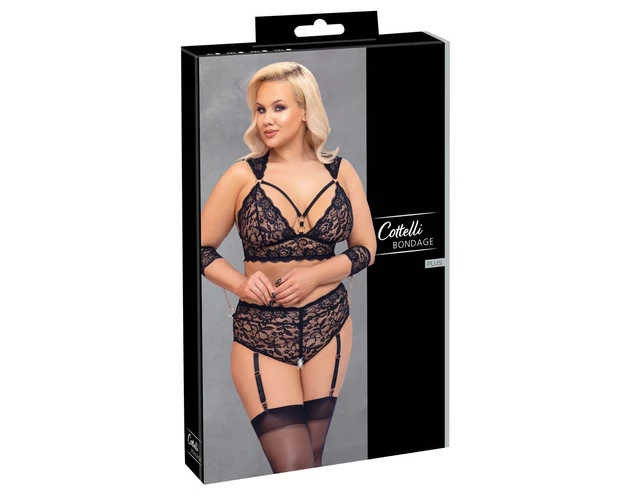 Cottelli Bondage Plus Size - csipke melltartó szett (fekete)
