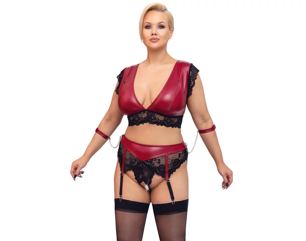 Cottelli Bondage Plus Size - csipkés melltartó szett (piros)