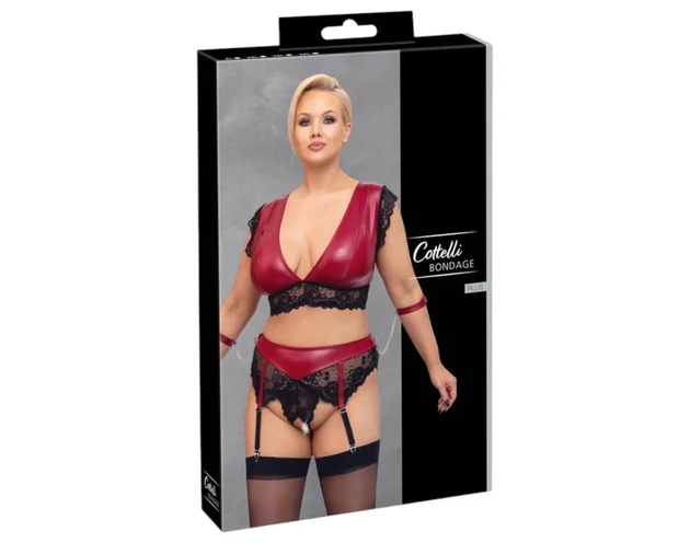 Cottelli Bondage Plus Size - csipkés melltartó szett (piros)