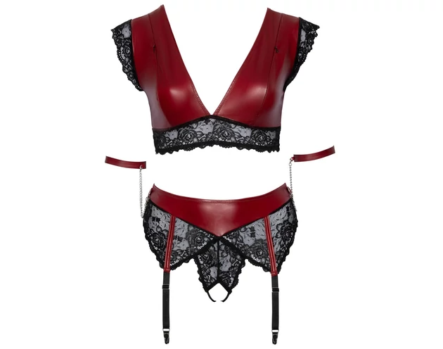 Cottelli Bondage Plus Size - csipkés melltartó szett (piros)