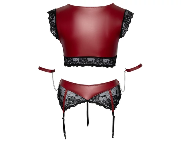 Cottelli Bondage Plus Size - csipkés melltartó szett (piros)